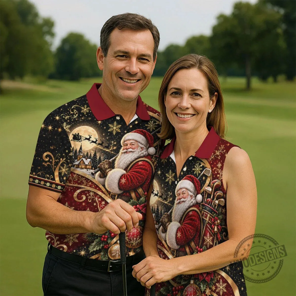 Christmas Santa Golfer Golden Swirl Holiday Polo Shirt for Men 16 Christmas Santa Golfer Golden Swirl Holiday Polo Shirt for Men