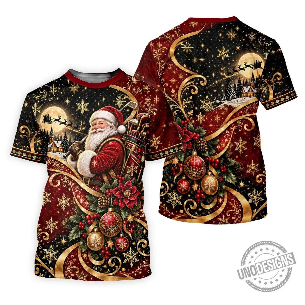 Christmas Santa Golfer Golden Swirl Holiday Polo Shirt for Men 17 Christmas Santa Golfer Golden Swirl Holiday Polo Shirt for Men