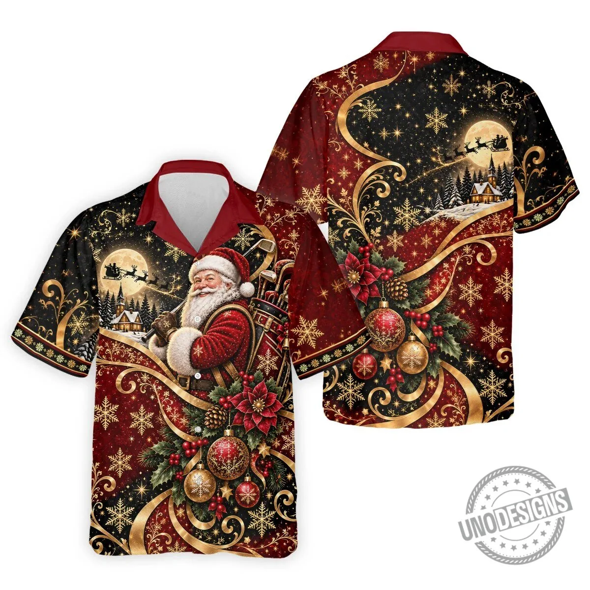 Christmas Santa Golfer Golden Swirl Holiday Polo Shirt for Men 18 Christmas Santa Golfer Golden Swirl Holiday Polo Shirt for Men