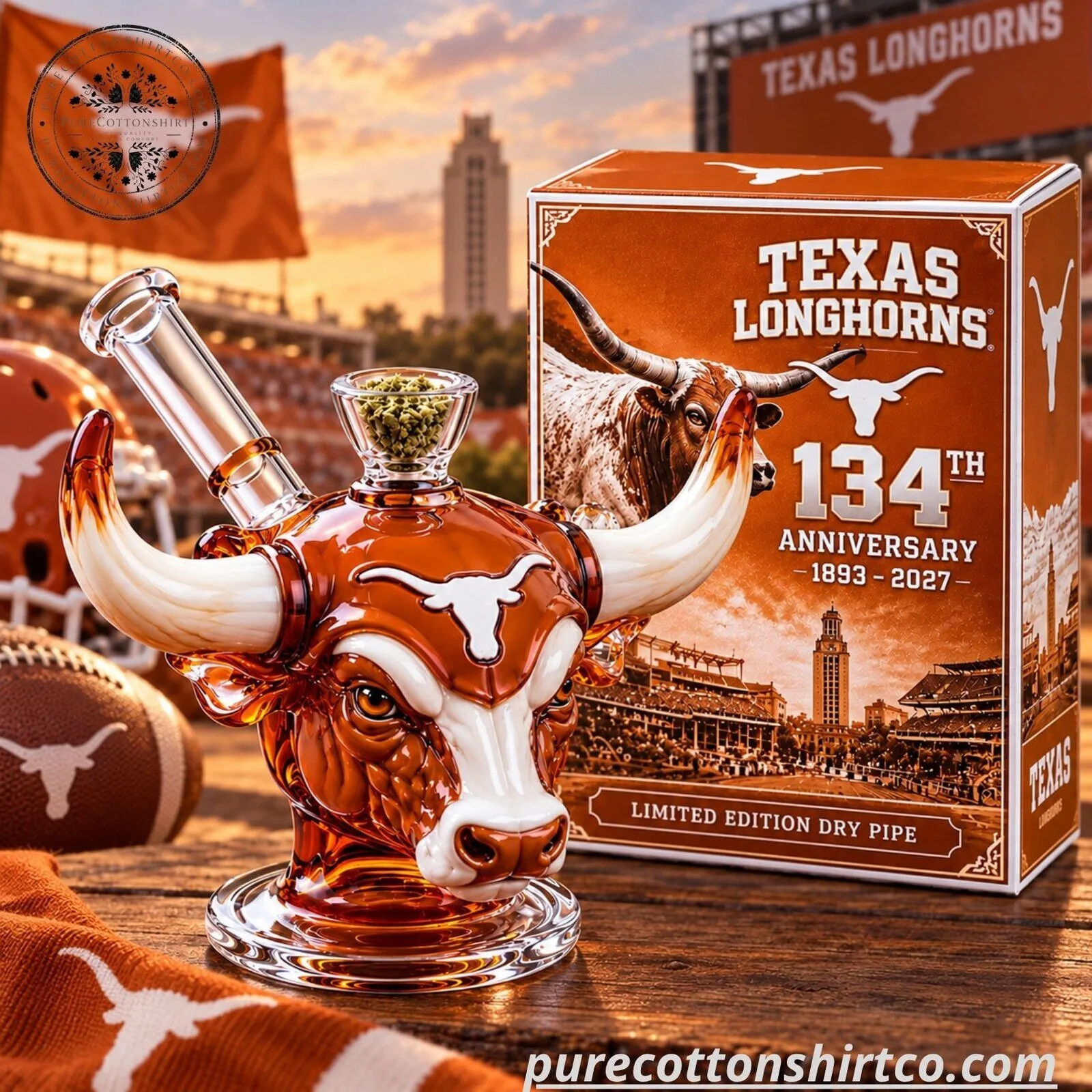 "Venezia FC Jersey, MLB Cap, Longhorn Pipe, Gators Decanter Deals" 4 Texas Longhorns Glass Pipe - 134th Anniversary Limited Edition Longhorn Dry Pipe
