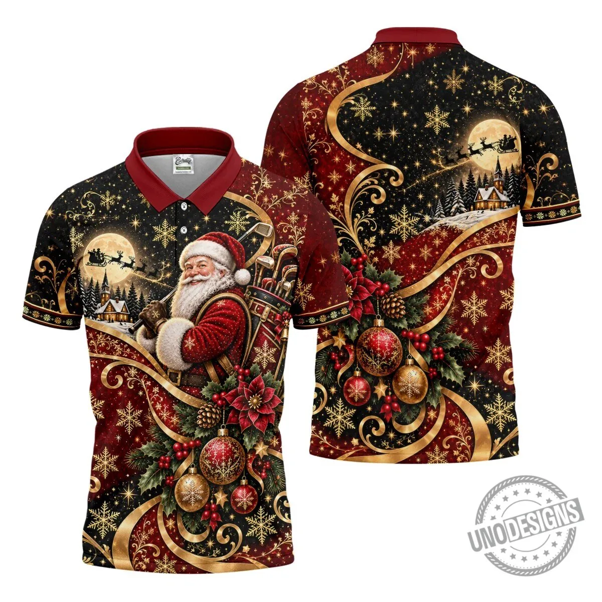 Christmas Santa Golfer Golden Swirl Holiday Polo Shirt for Men 20 Christmas Santa Golfer Golden Swirl Holiday Polo Shirt for Men