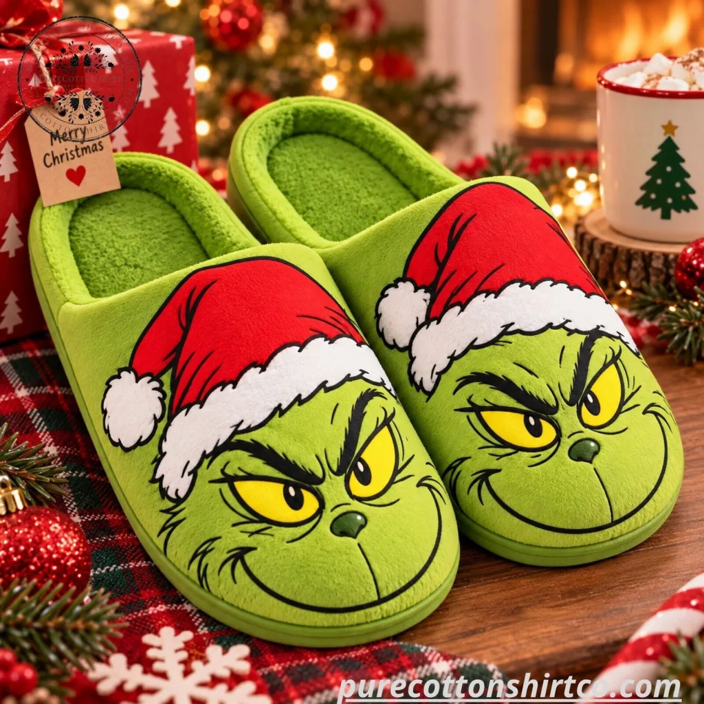 The Grinch Christmas Plush Slippers - Green Fuzzy Holiday House Shoes The Grinch Christmas Plush Slippers - Green Fuzzy Holiday House Shoes