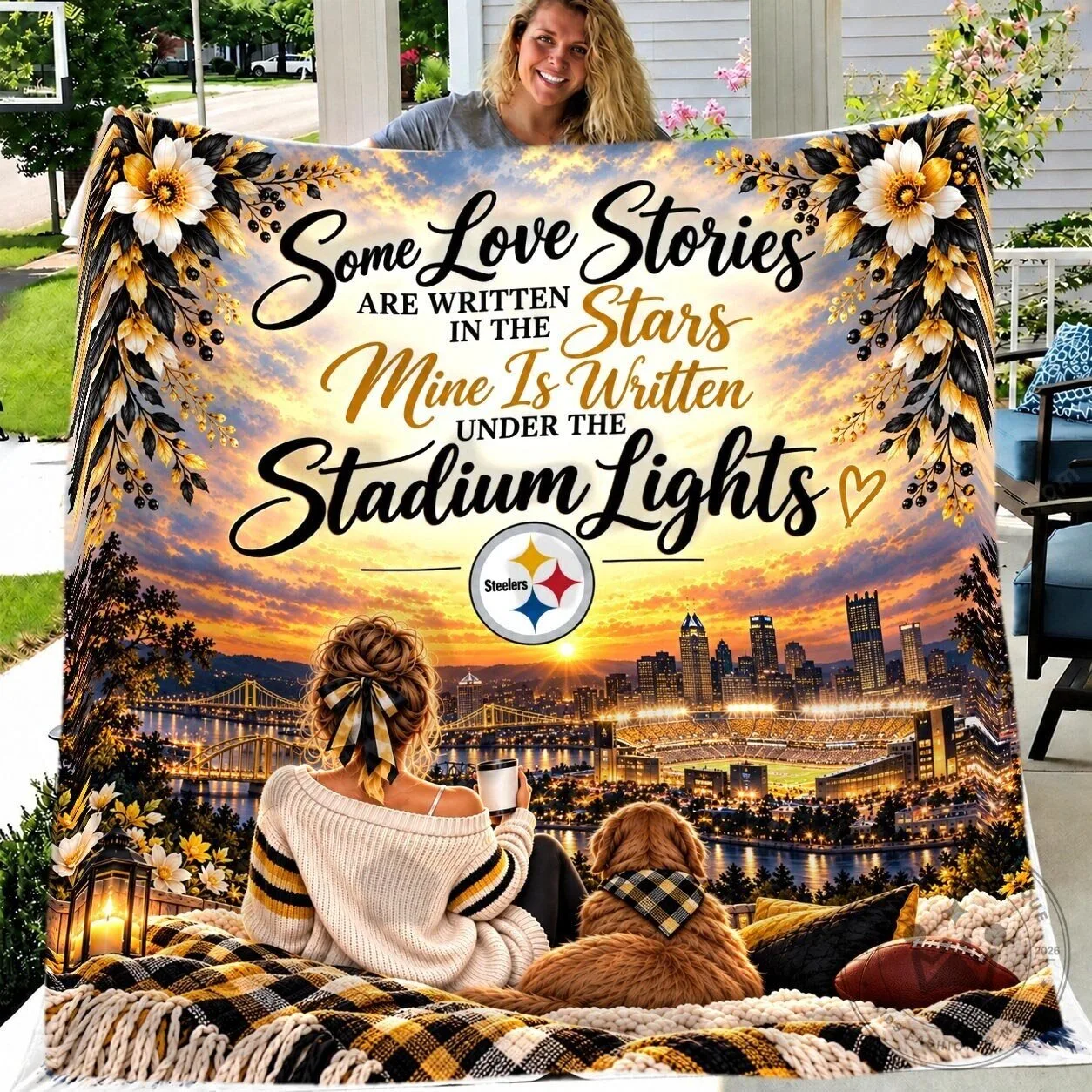 Pittsburgh Steelers Football Stadium Lights Love Story Blanket