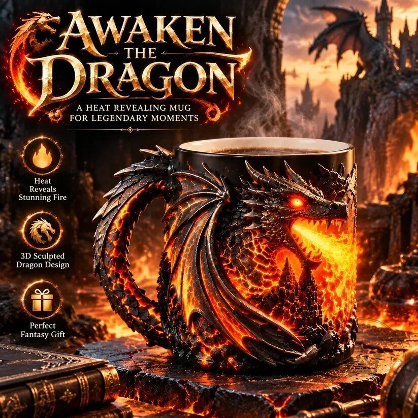 Awaken The Dragon Heat Reveal Coffee Mug with 3D Sculpted Dragon Design