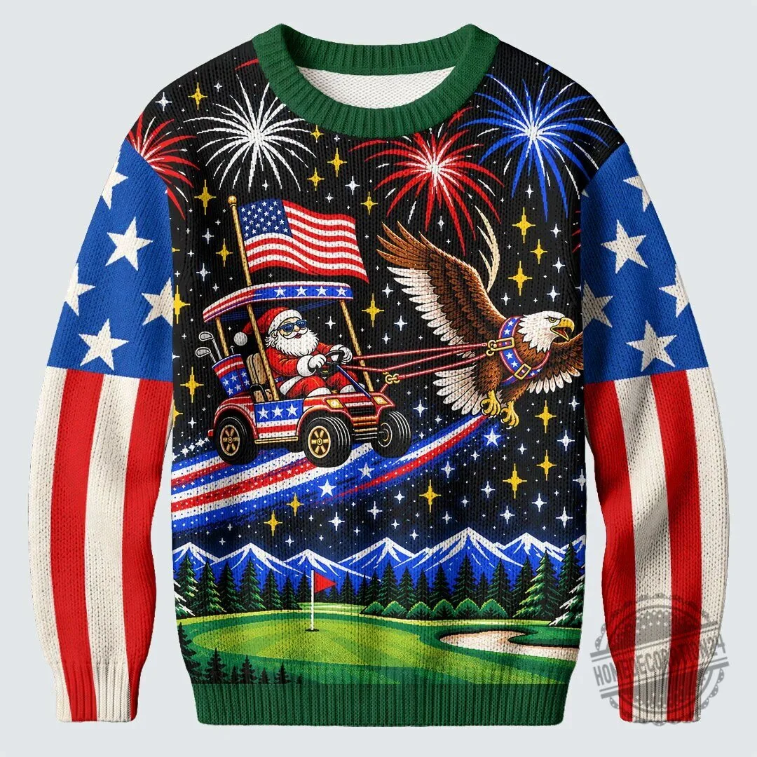 Patriotic Santa Golf Cart Ugly Christmas Sweater 7 Patriotic Santa Golf Cart Ugly Christmas Sweater