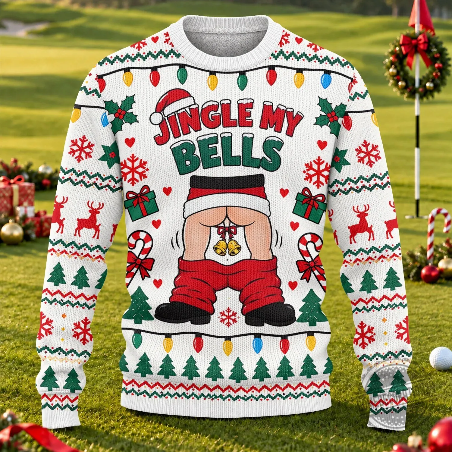 Funny Jingle My Bells Santa Pants Down Ugly Christmas Sweater