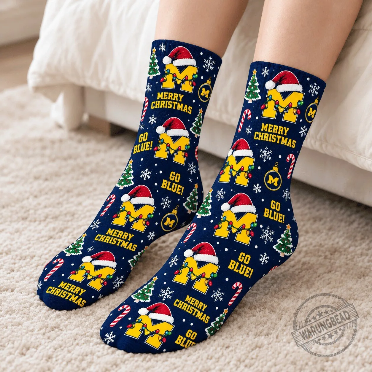 Michigan Wolverines Christmas Holiday Go Blue Winter Crew Socks