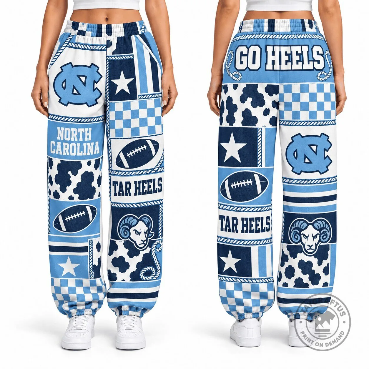 North Carolina Tar Heels Patchwork Pattern Casual Jogger Pants