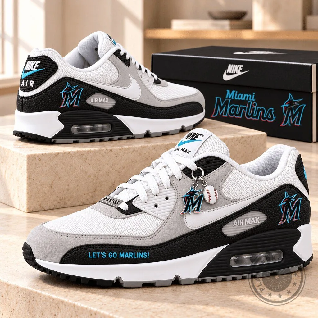Miami Marlins Baseball Team Air Max Low-Top Sneakers Shoes