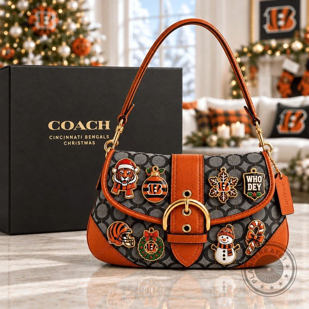 Cincinnati Bengals Christmas Coach Signature Monogram Shoulder Bag