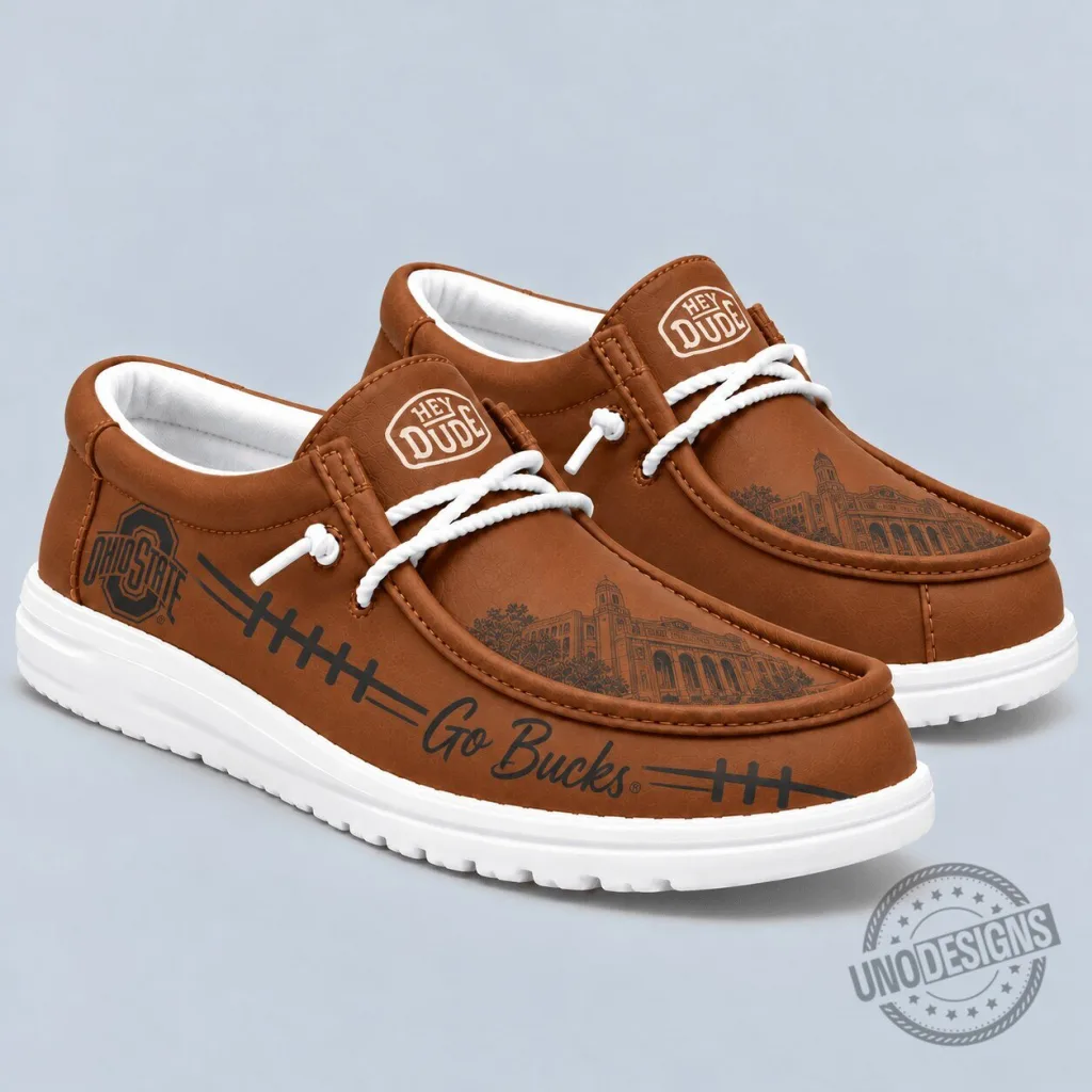 Ohio State Buckeyes Football Team Brown Leather Look Slip-On Loafers Shoes Ohio State Buckeyes Football Team Brown Leather Look Slip-On Loafers Shoes