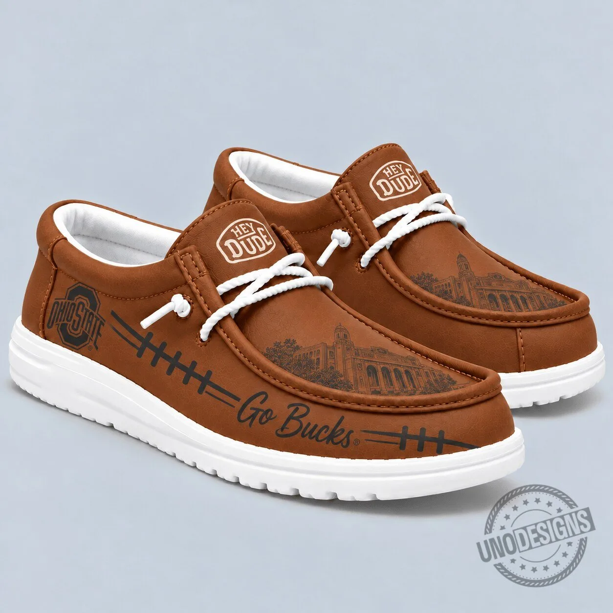 Ohio State Buckeyes Football Team Brown Leather Look Slip-On Loafers Shoes