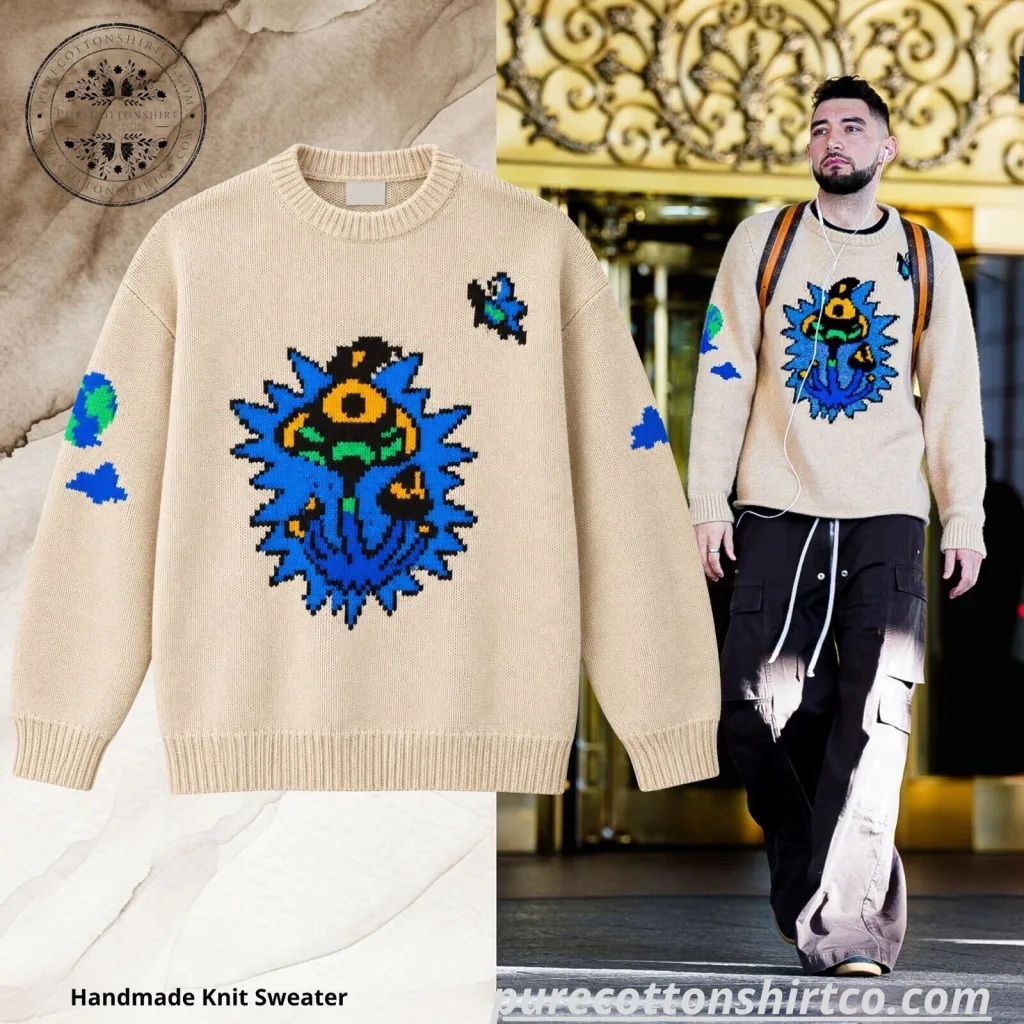 Ty Jerome Shroom Garden Intarsia Cashmere Handmade Knit Sweater Ty Jerome Shroom Garden Intarsia Cashmere Handmade Knit Sweater