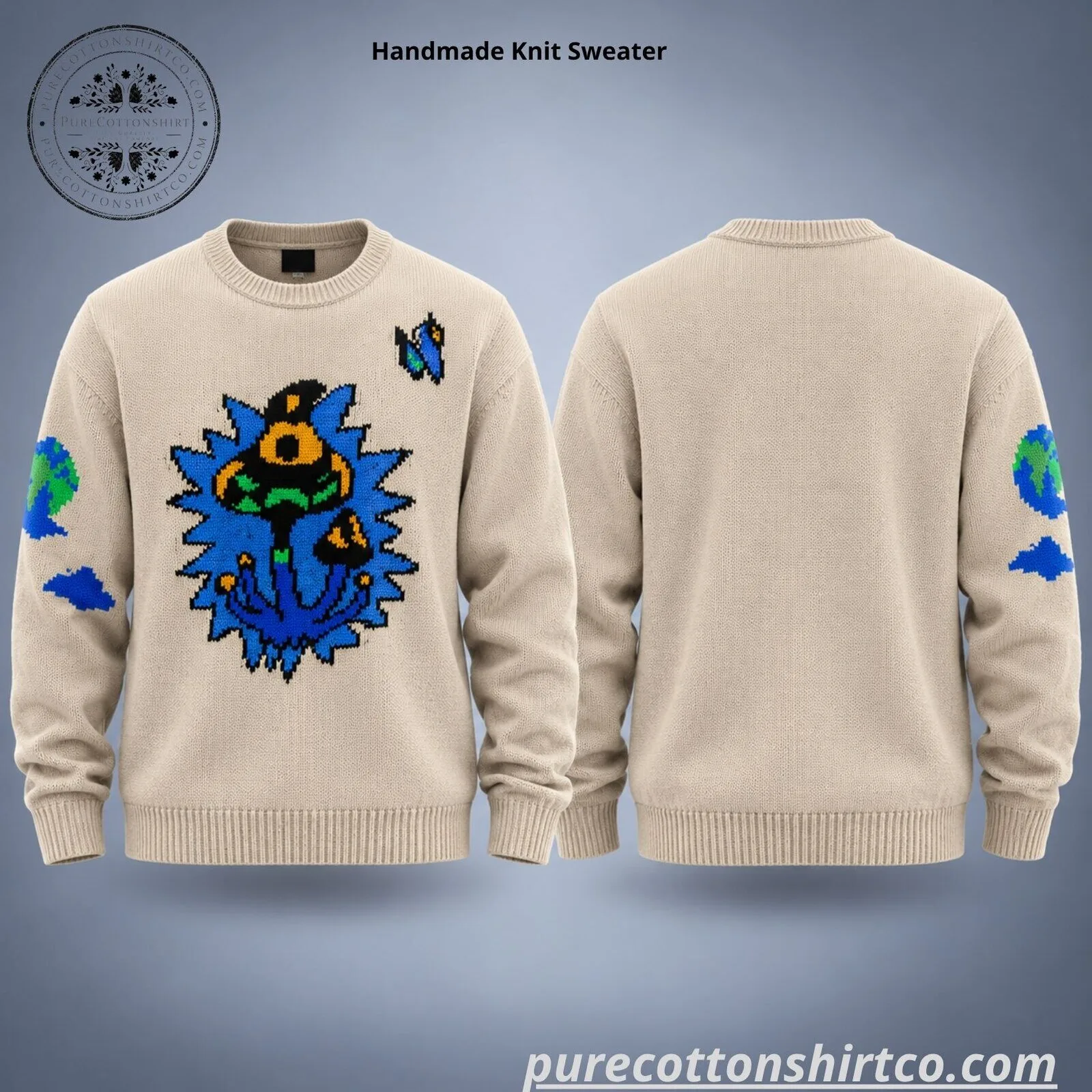 Ty Jerome Shroom Garden Intarsia Cashmere Handmade Knit Sweater 5 Ty Jerome Shroom Garden Intarsia Cashmere Handmade Knit Sweater