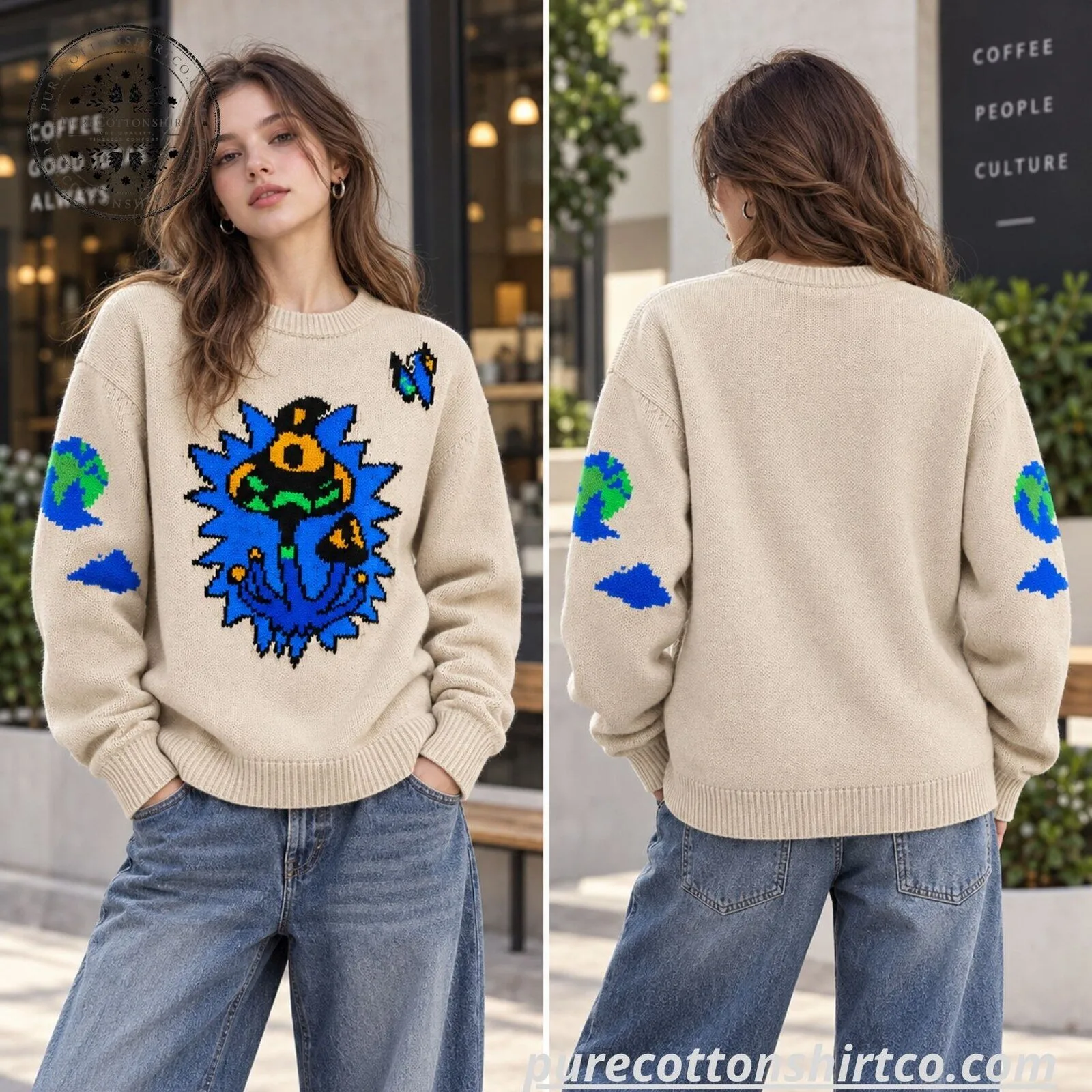 Ty Jerome Shroom Garden Intarsia Cashmere Handmade Knit Sweater 6 Ty Jerome Shroom Garden Intarsia Cashmere Handmade Knit Sweater
