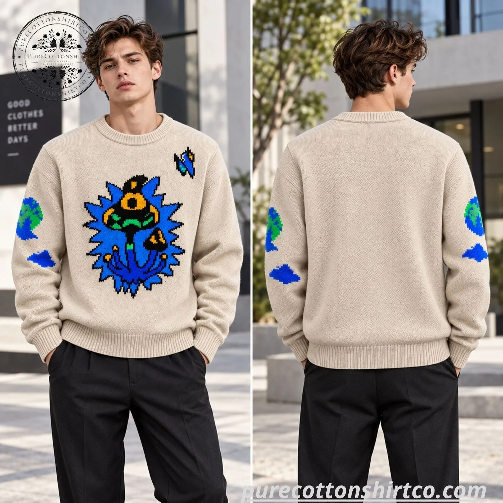 Ty Jerome Shroom Garden Intarsia Cashmere Handmade Knit Sweater 7 Ty Jerome Shroom Garden Intarsia Cashmere Handmade Knit Sweater