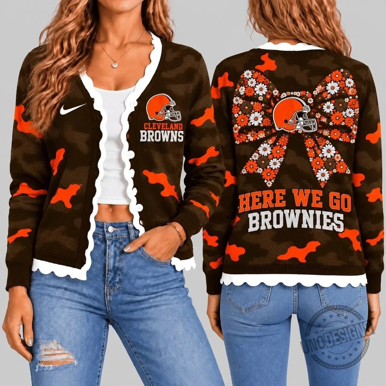 Cleveland Browns Football Team Camouflage Knit Cardigan Sweater