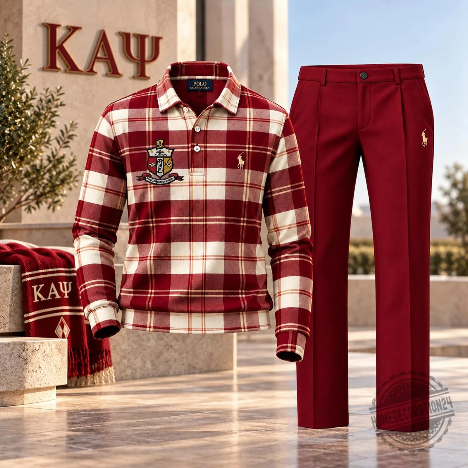 Long Sleeve Polo Shirt in Plaid for Kappa Alpha Psi Fraternity