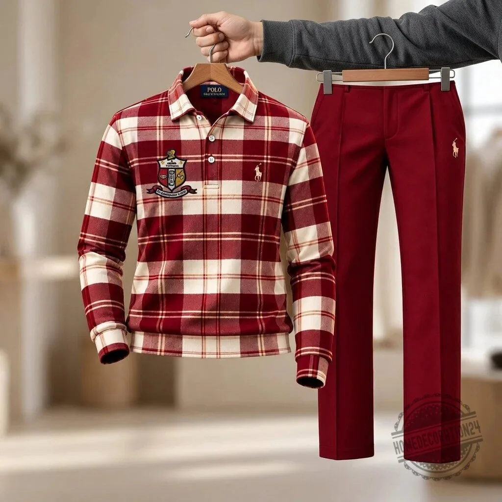 Long Sleeve Polo Shirt in Plaid for Kappa Alpha Psi Fraternity 8 Long Sleeve Polo Shirt in Plaid for Kappa Alpha Psi Fraternity