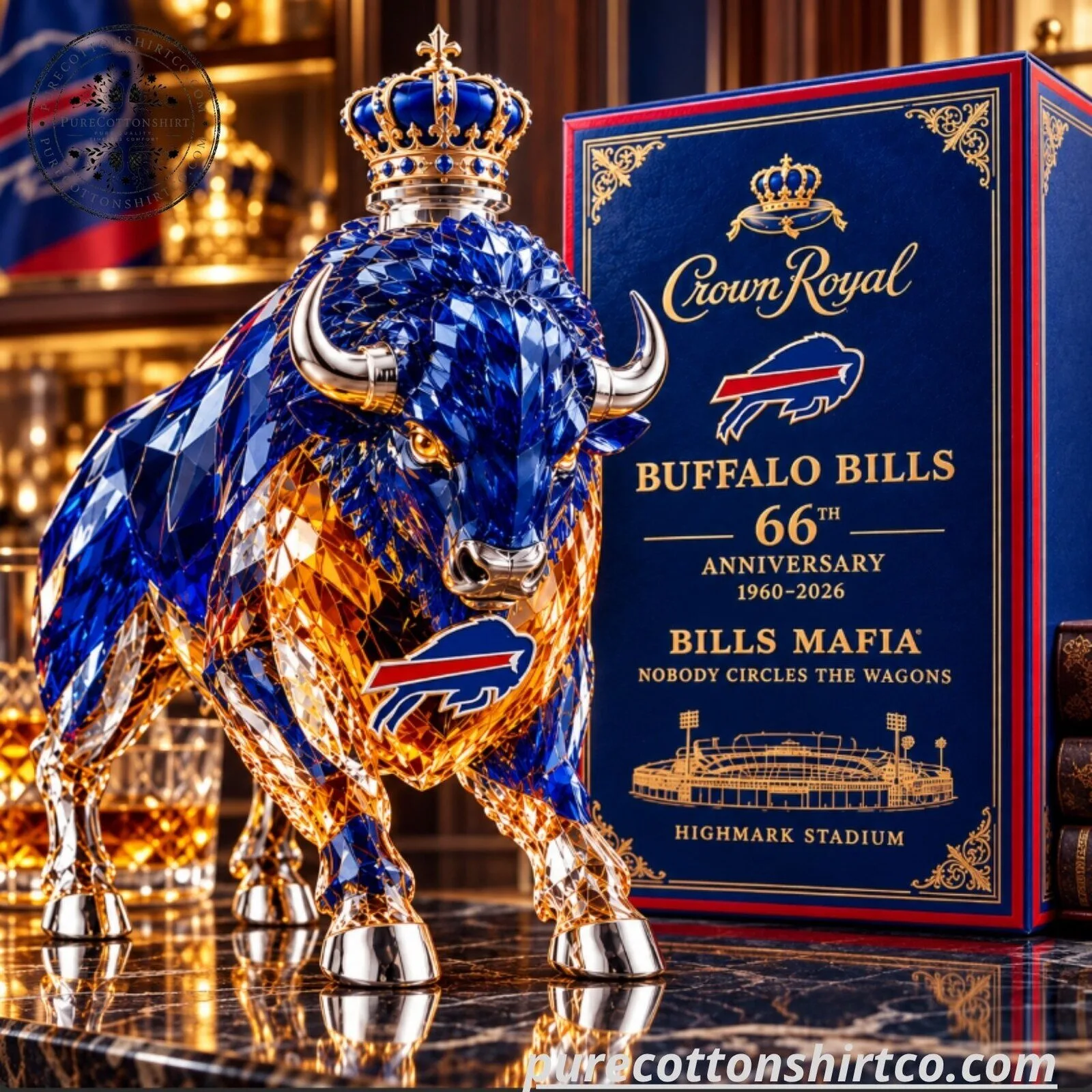Crown Royal Buffalo Bills 66th Anniversary Decanter - NFL Bison Whiskey Bottle Gift 5 Crown Royal Buffalo Bills 66th Anniversary Decanter - NFL Bison Whiskey Bottle Gift