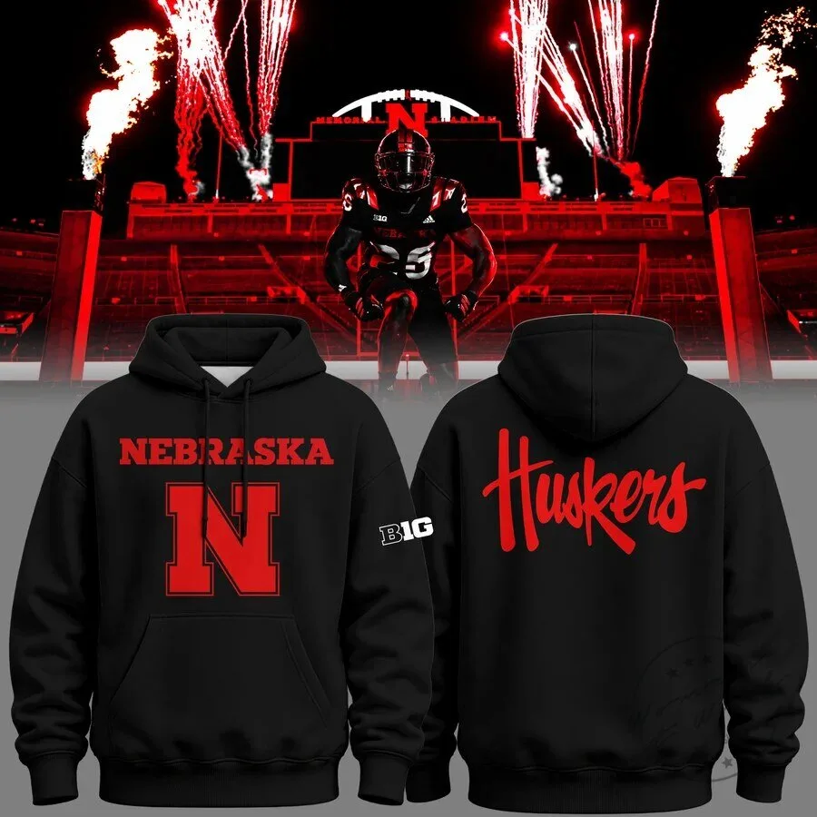 Nebraska Cornhuskers Football Team Black Pullover Hoodie