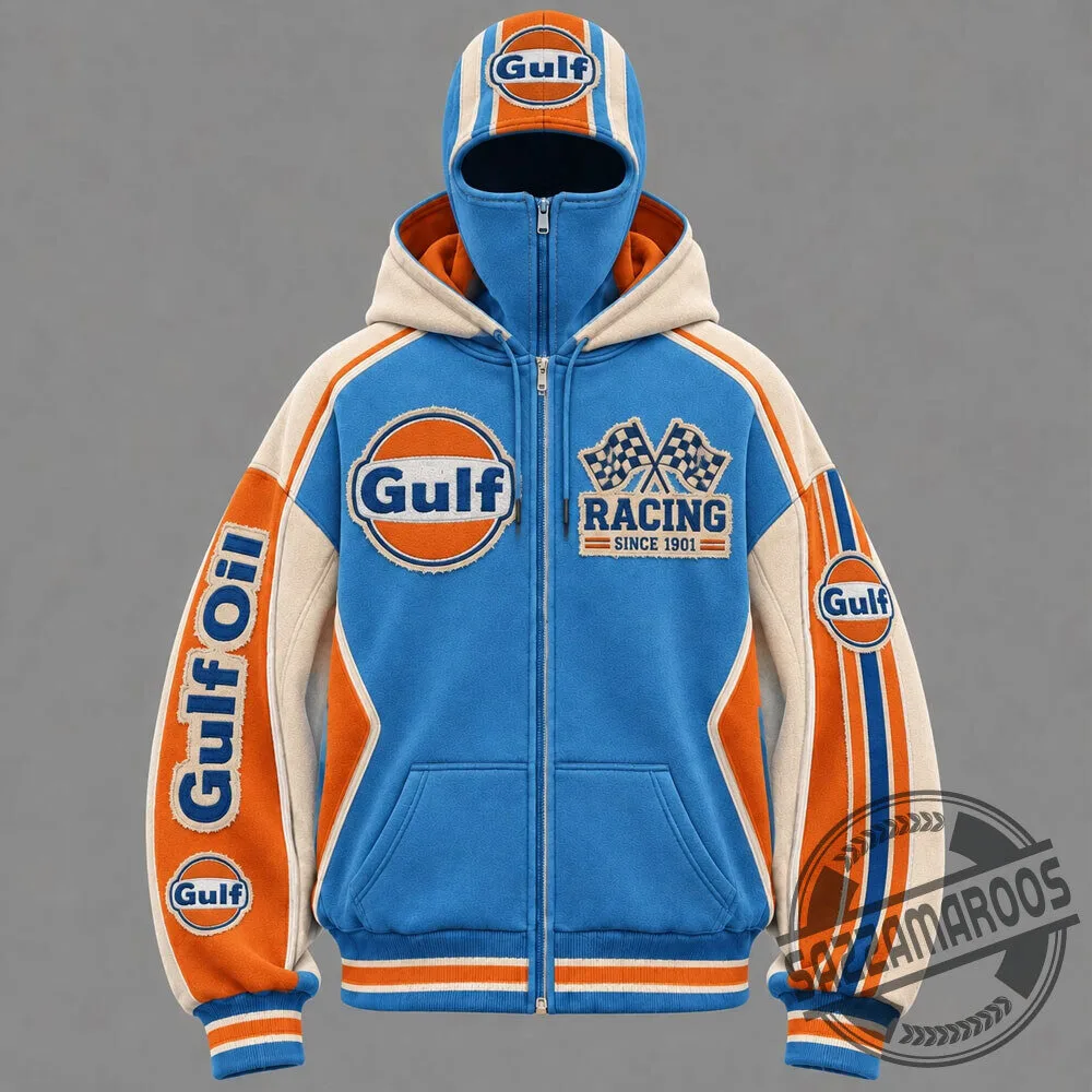 Gulf Racing Blue Orange Balaclava Mask Zip Up Hoodie 3 Gulf Racing Blue Orange Balaclava Mask Zip Up Hoodie