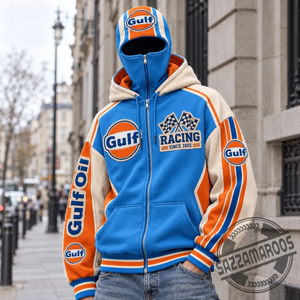 Gulf Racing Blue Orange Balaclava Mask Zip Up Hoodie 4 Gulf Racing Blue Orange Balaclava Mask Zip Up Hoodie