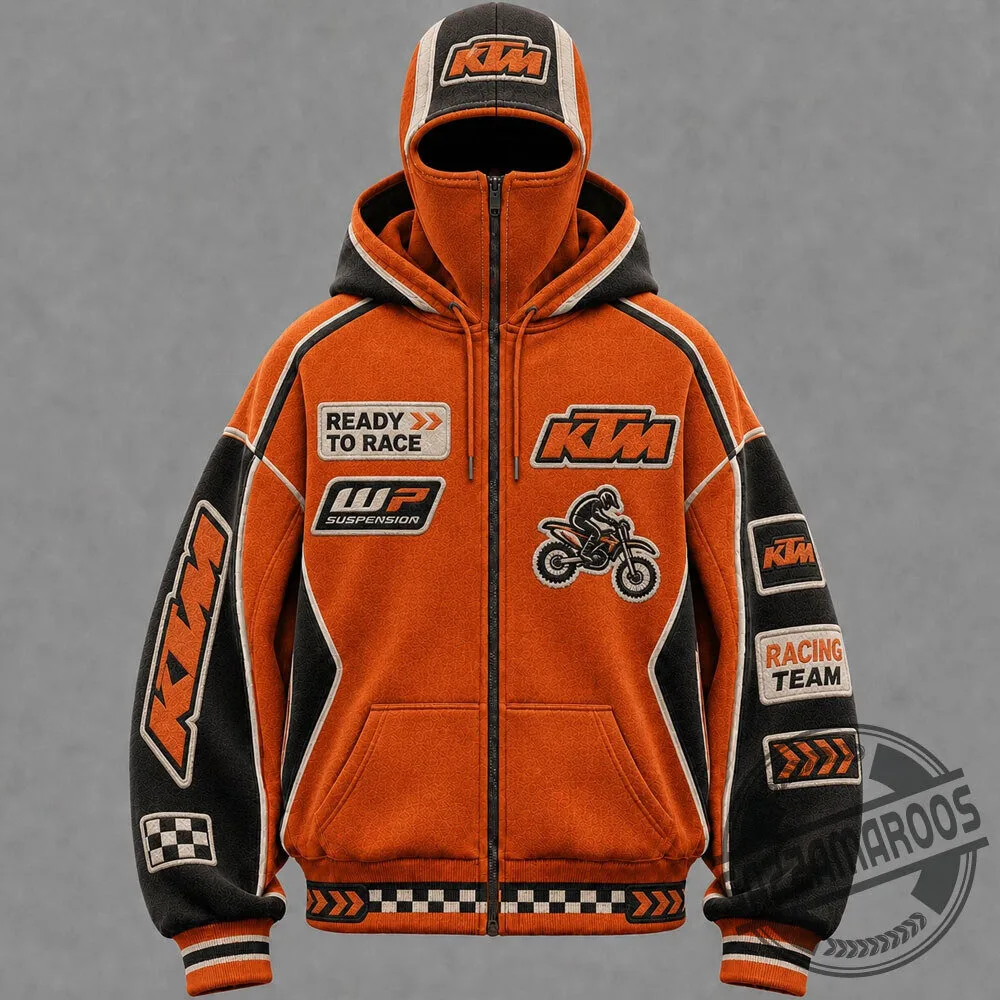 KTM Racing Orange Black Balaclava Mask Zip Up Hoodie