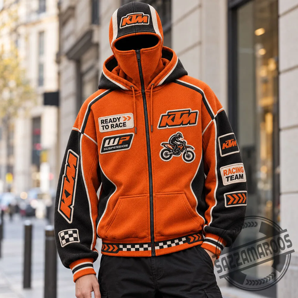 KTM Racing Orange Black Balaclava Mask Zip Up Hoodie 3 KTM Racing Orange Black Balaclava Mask Zip Up Hoodie