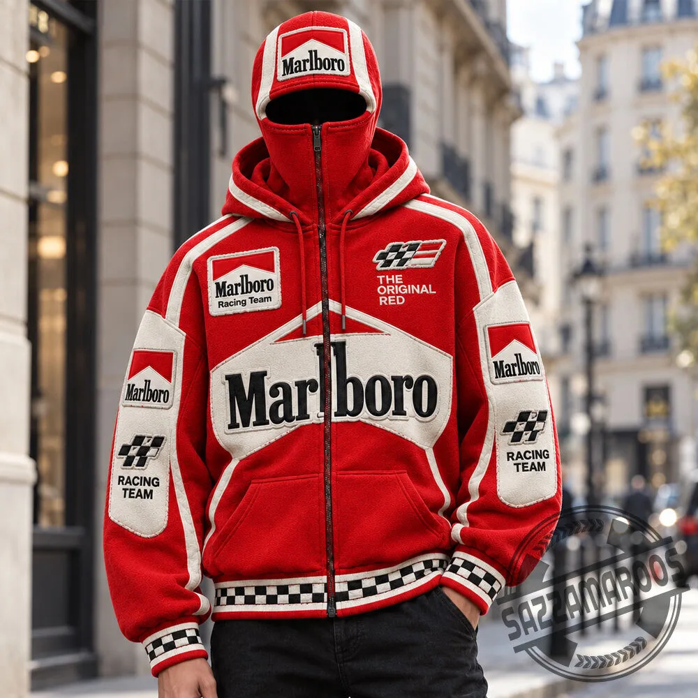 Marlboro Racing Red White Balaclava Mask Zip Up Hoodie 3 Marlboro Racing Red White Balaclava Mask Zip Up Hoodie