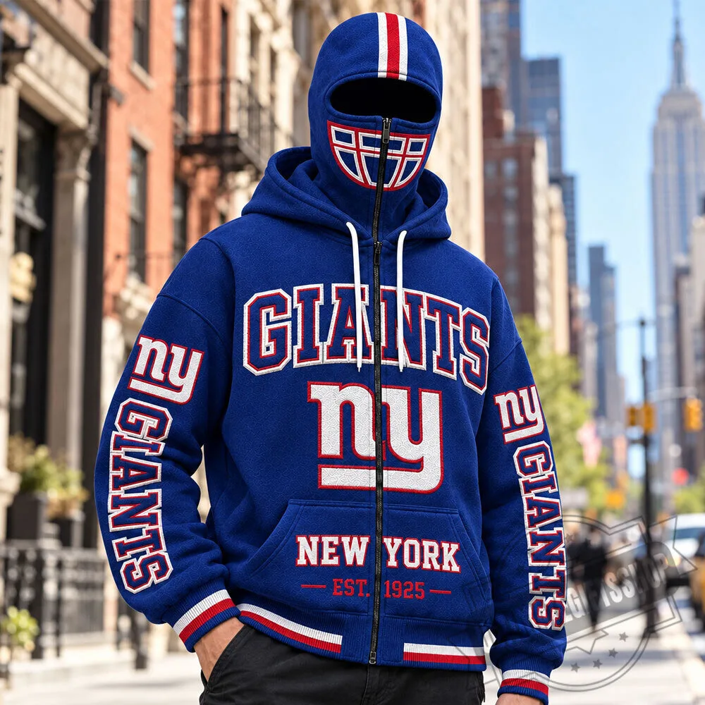 New York Giants NFL Blue Balaclava Mask Zip Up Hoodie