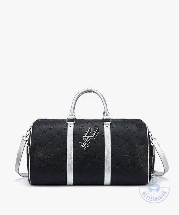 San Antonio Spurs NBA Basketball Team Logo Black Quilted Duffel Bag