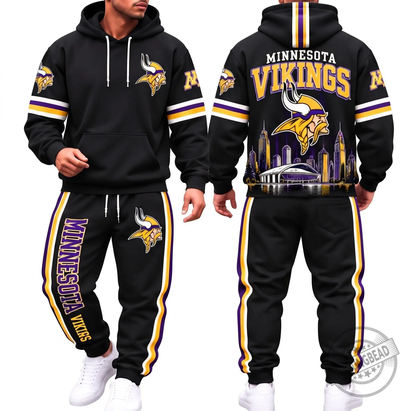 Minnesota Vikings Football Team Logo and Stadium Skyline Hoodie