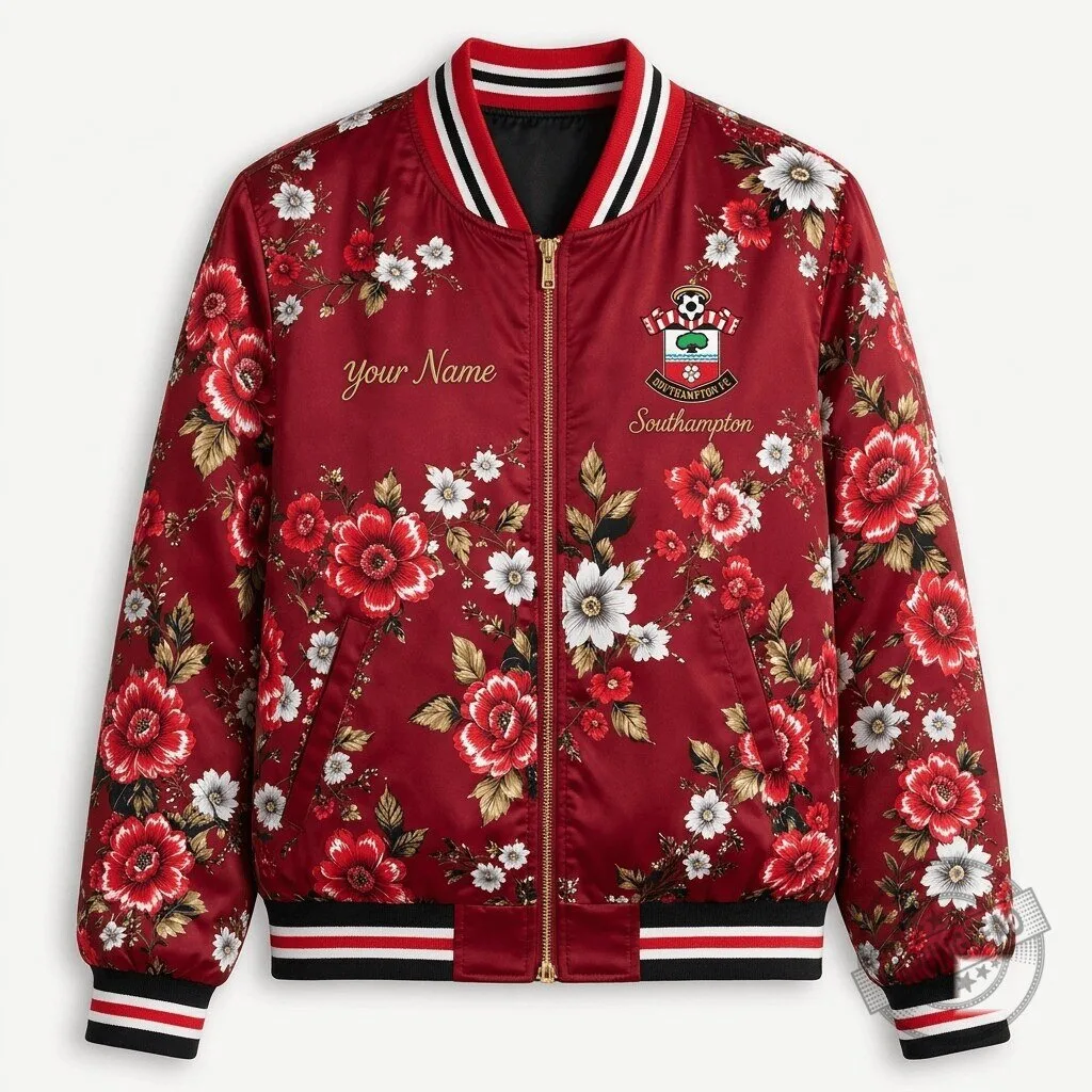 Southampton Football Club Women's Floral Print Casual Zip Up Bomber Jacket