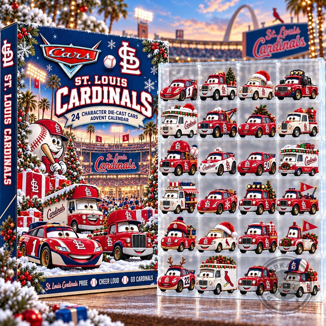 St. Louis Cardinals Disney Pixar Cars Christmas Advent Calendar with 24 Die-Cast Vehicles 2D 1 St. Louis Cardinals Disney Pixar Cars Christmas Advent Calendar with 24 Die-Cast Vehicles 2D