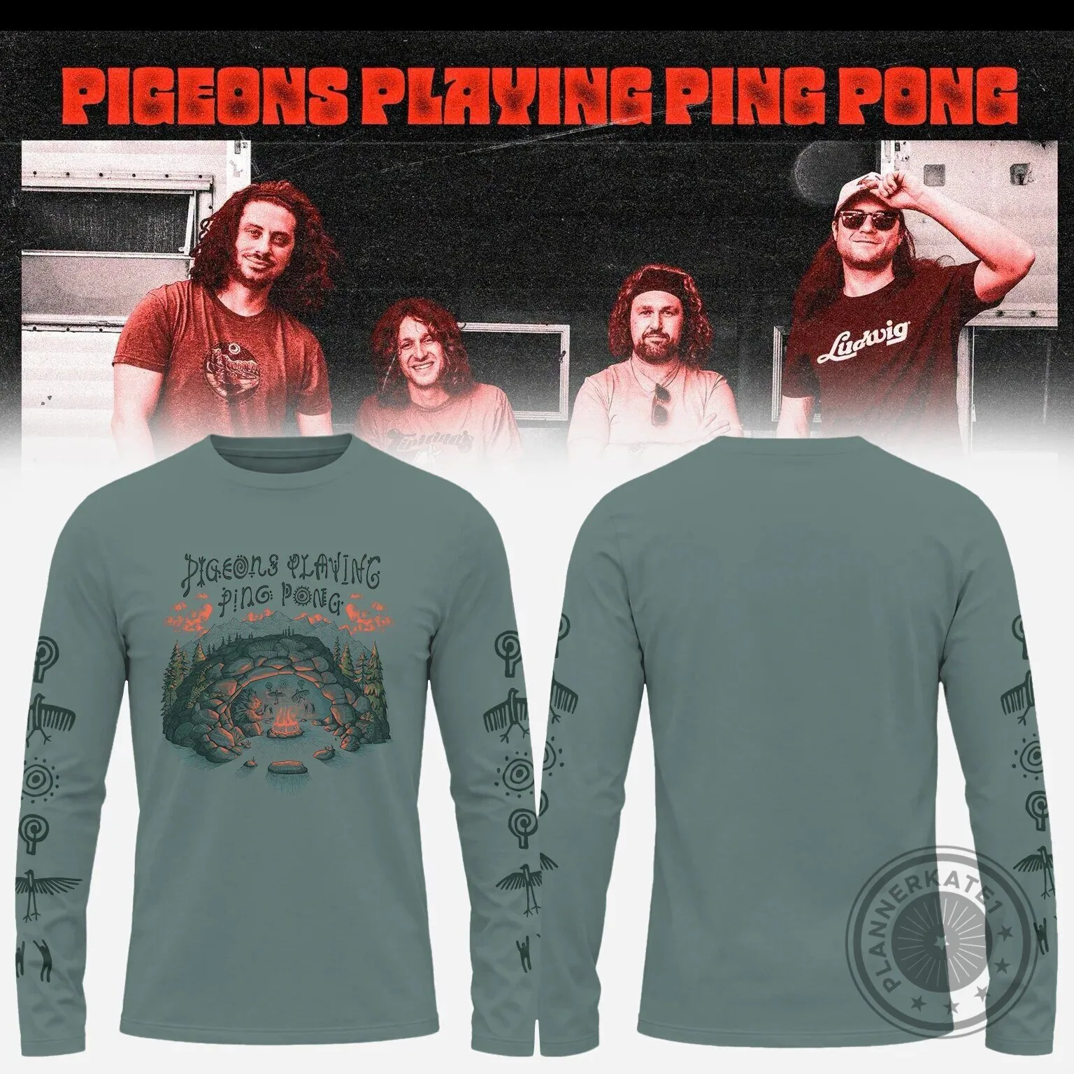 Pigeons Playing Ping Pong Band Forest Cave Long Sleeve T-Shirt