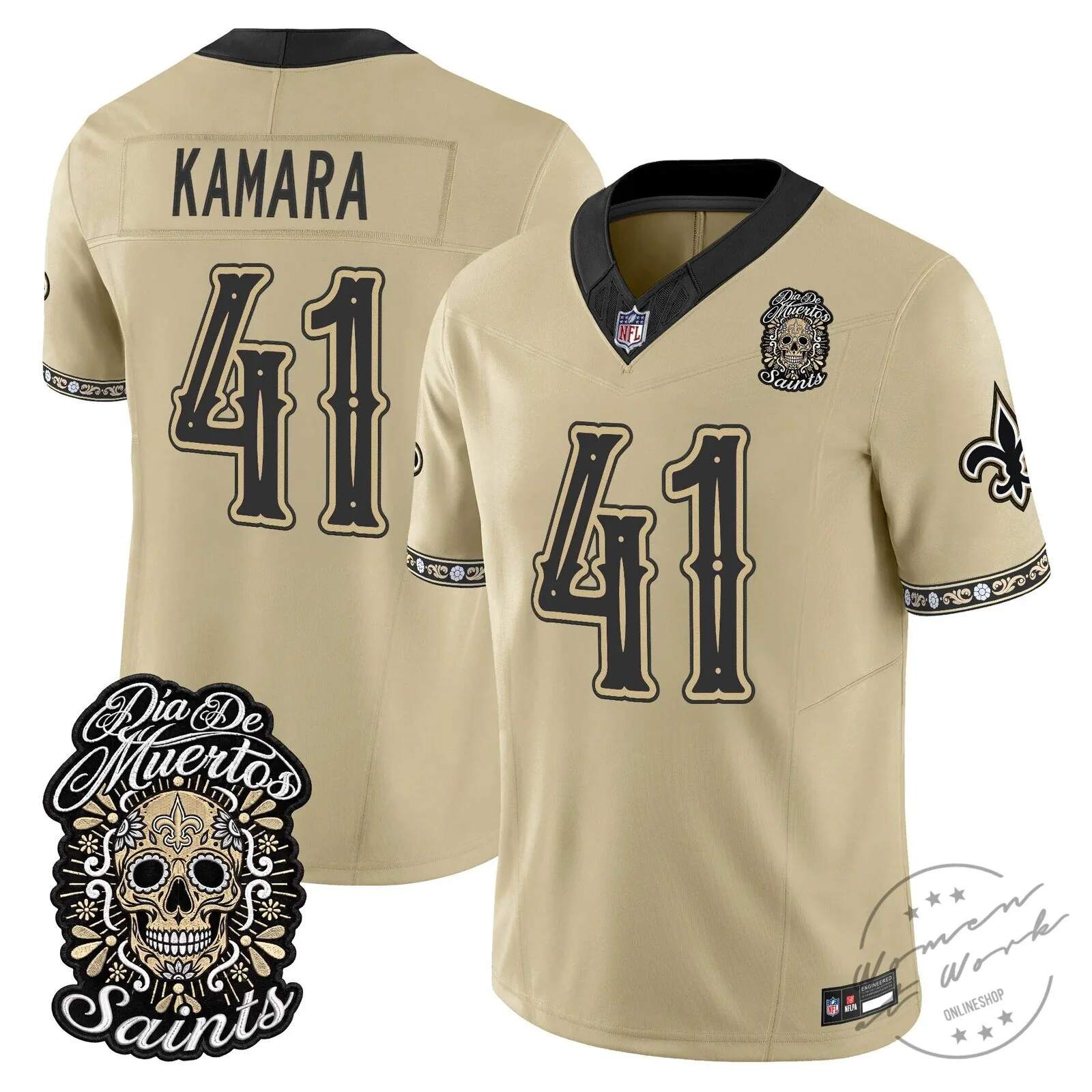 New Orleans Saints Spencer Rattler Día de los Muertos Football Jersey 31 New Orleans Saints Spencer Rattler Día de los Muertos Football Jersey
