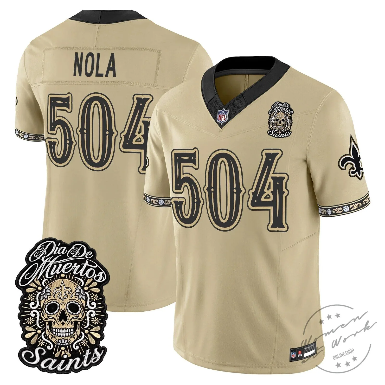 New Orleans Saints Spencer Rattler Día de los Muertos Football Jersey 32 New Orleans Saints Spencer Rattler Día de los Muertos Football Jersey
