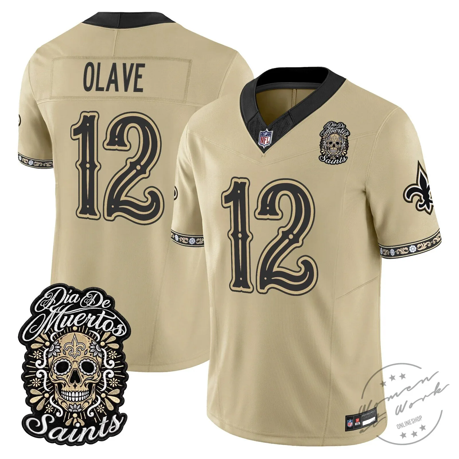 New Orleans Saints Spencer Rattler Día de los Muertos Football Jersey 33 New Orleans Saints Spencer Rattler Día de los Muertos Football Jersey