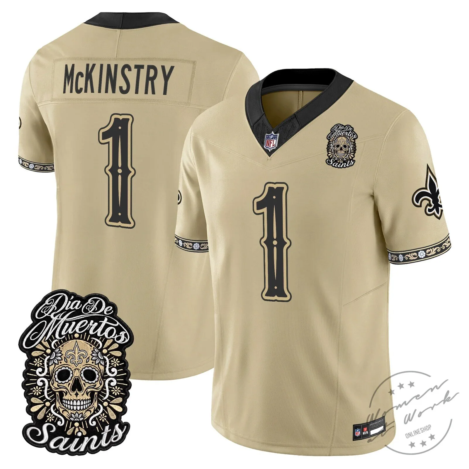 New Orleans Saints Spencer Rattler Día de los Muertos Football Jersey 37 New Orleans Saints Spencer Rattler Día de los Muertos Football Jersey