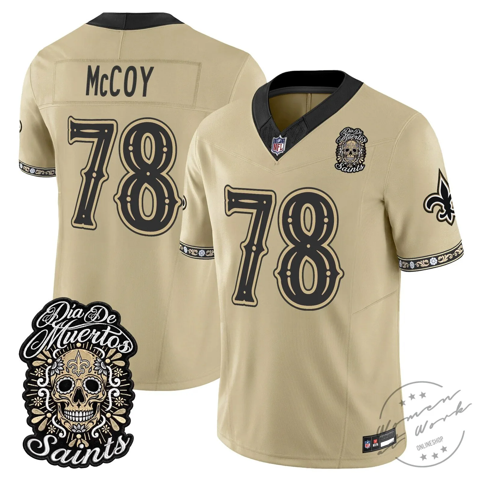 New Orleans Saints Spencer Rattler Día de los Muertos Football Jersey 38 New Orleans Saints Spencer Rattler Día de los Muertos Football Jersey