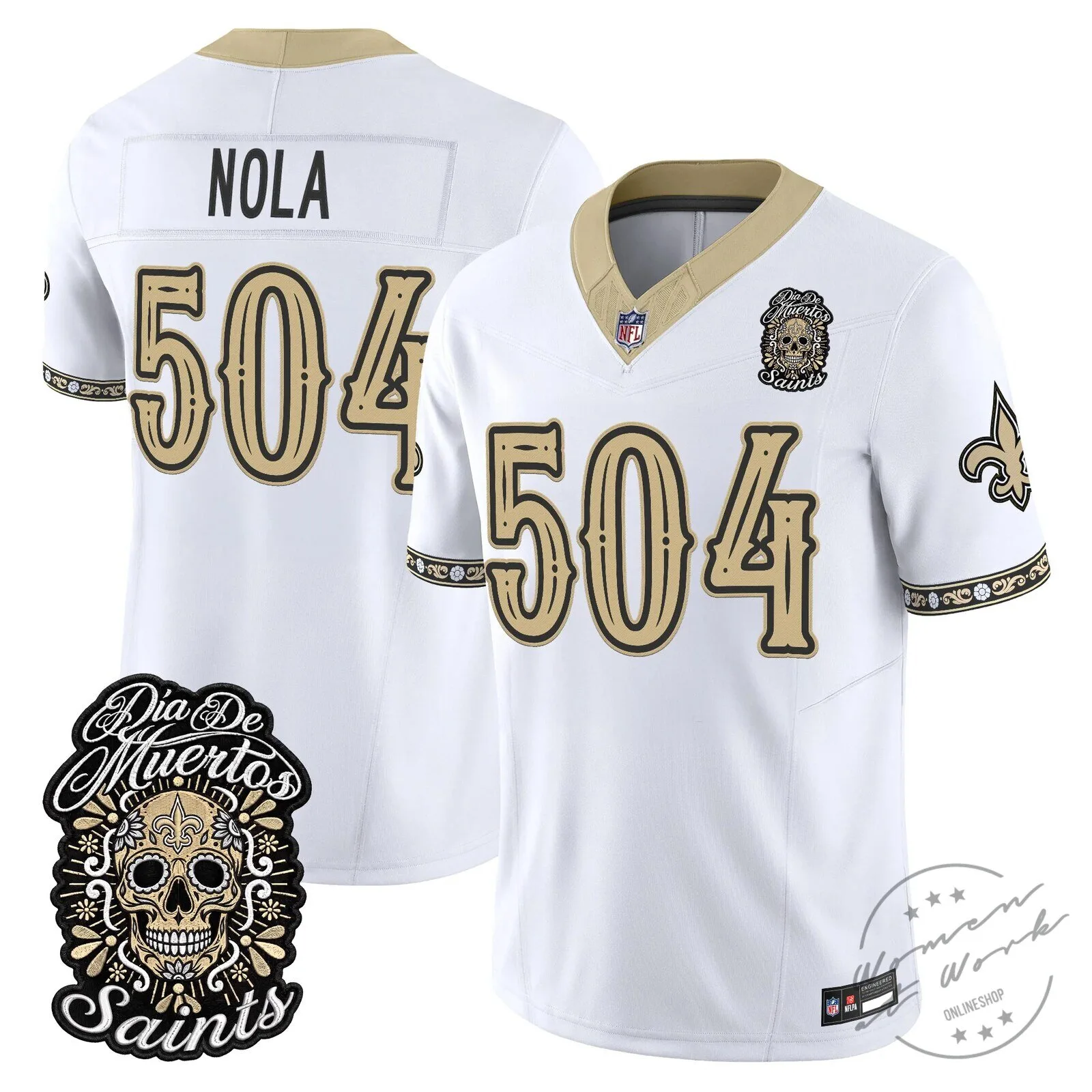 New Orleans Saints Spencer Rattler Día de los Muertos Football Jersey 42 New Orleans Saints Spencer Rattler Día de los Muertos Football Jersey