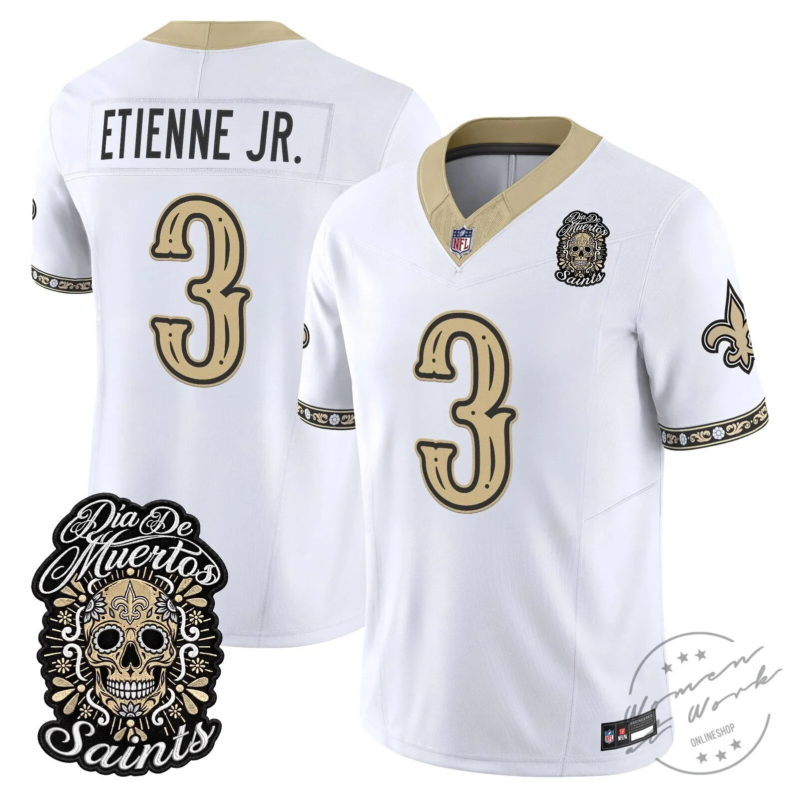 New Orleans Saints Spencer Rattler Día de los Muertos Football Jersey 44 New Orleans Saints Spencer Rattler Día de los Muertos Football Jersey