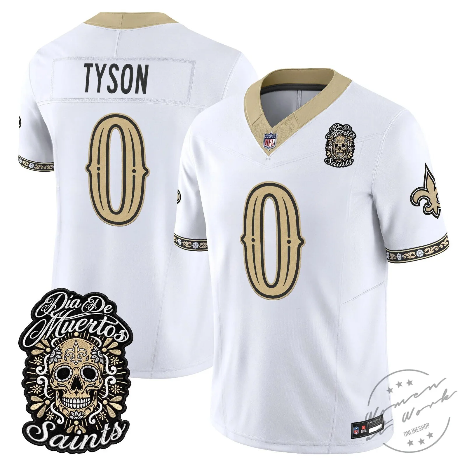 New Orleans Saints Spencer Rattler Día de los Muertos Football Jersey 45 New Orleans Saints Spencer Rattler Día de los Muertos Football Jersey
