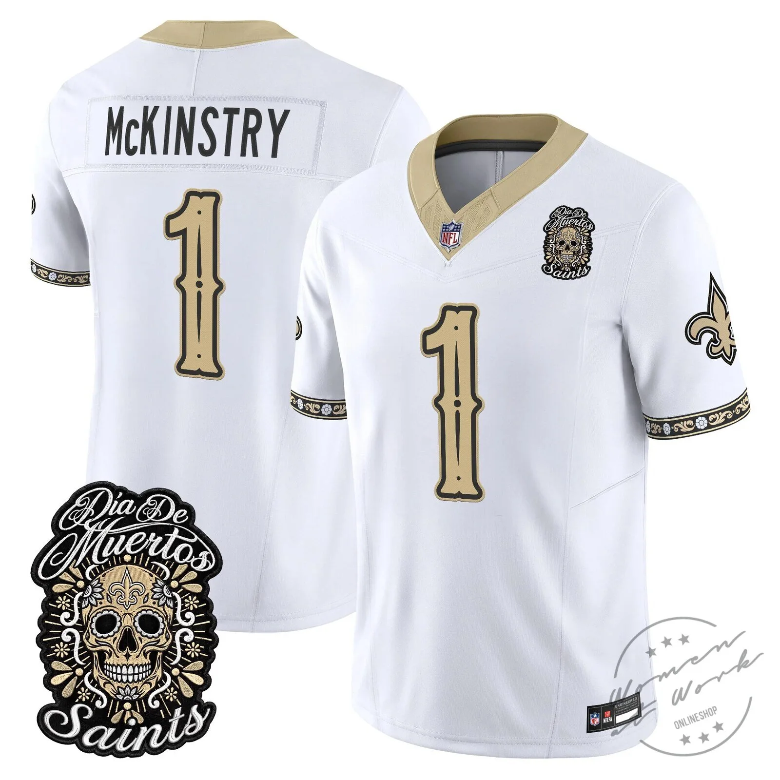 New Orleans Saints Spencer Rattler Día de los Muertos Football Jersey 47 New Orleans Saints Spencer Rattler Día de los Muertos Football Jersey