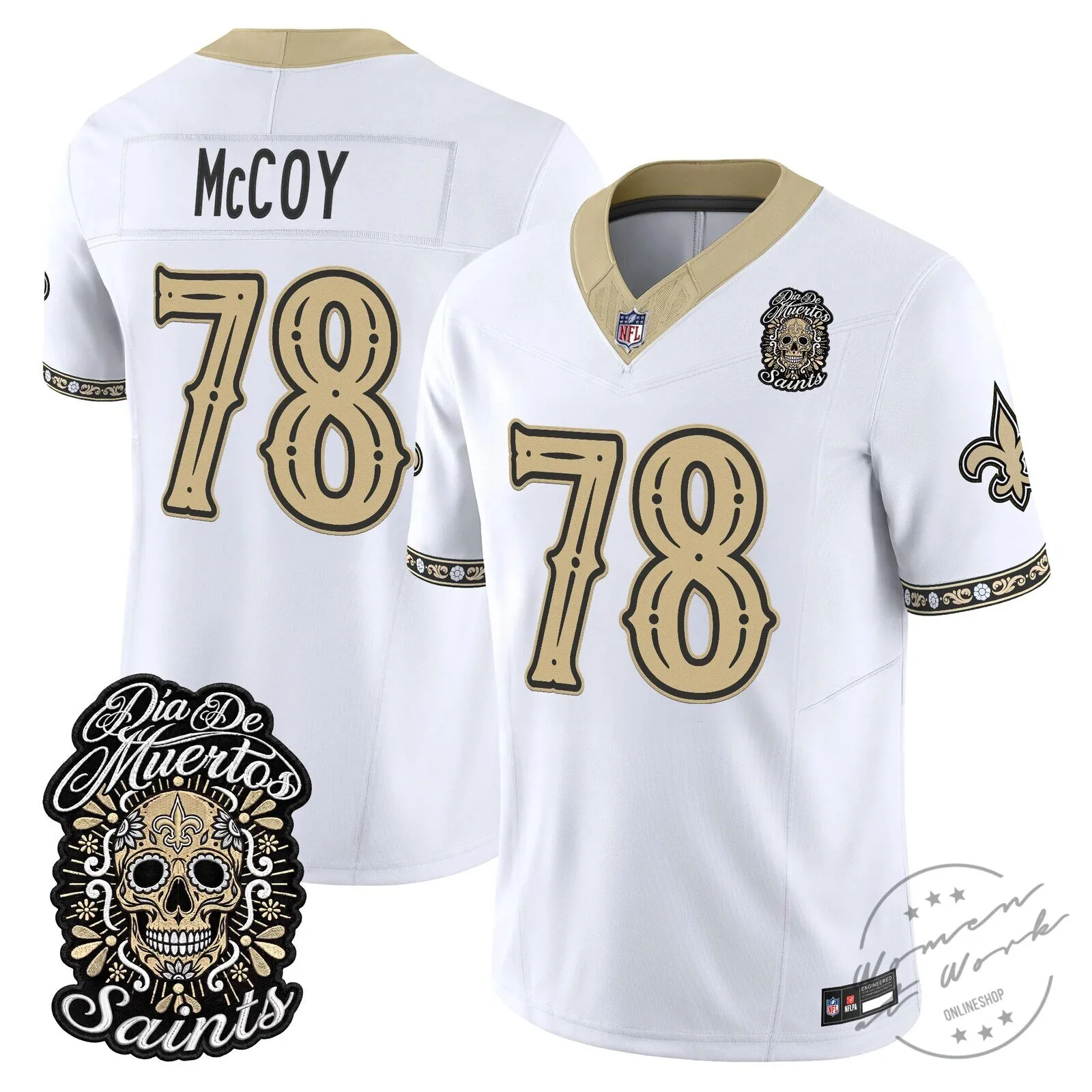 New Orleans Saints Spencer Rattler Día de los Muertos Football Jersey 48 New Orleans Saints Spencer Rattler Día de los Muertos Football Jersey