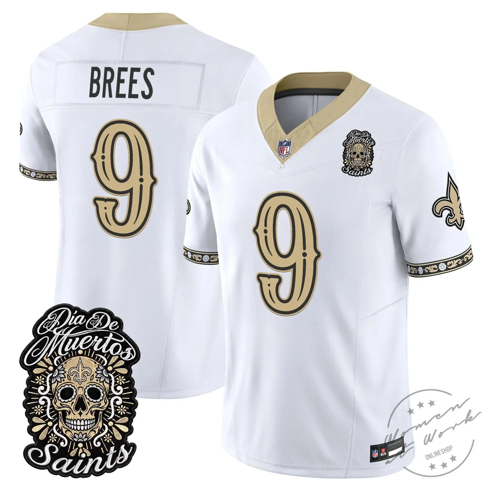 New Orleans Saints Spencer Rattler Día de los Muertos Football Jersey 49 New Orleans Saints Spencer Rattler Día de los Muertos Football Jersey
