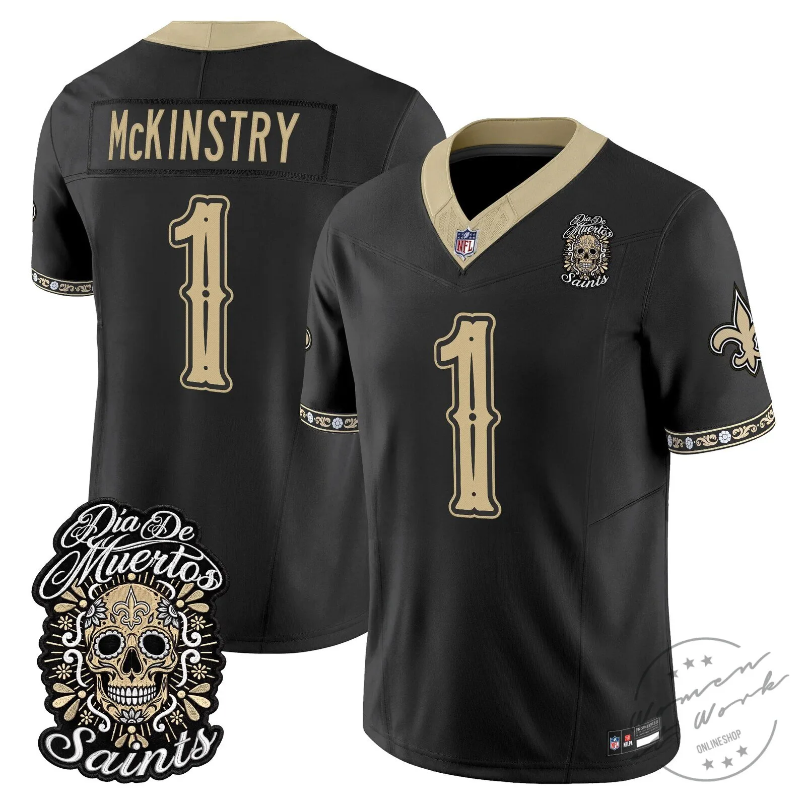 New Orleans Saints Spencer Rattler Día de los Muertos Football Jersey 57 New Orleans Saints Spencer Rattler Día de los Muertos Football Jersey