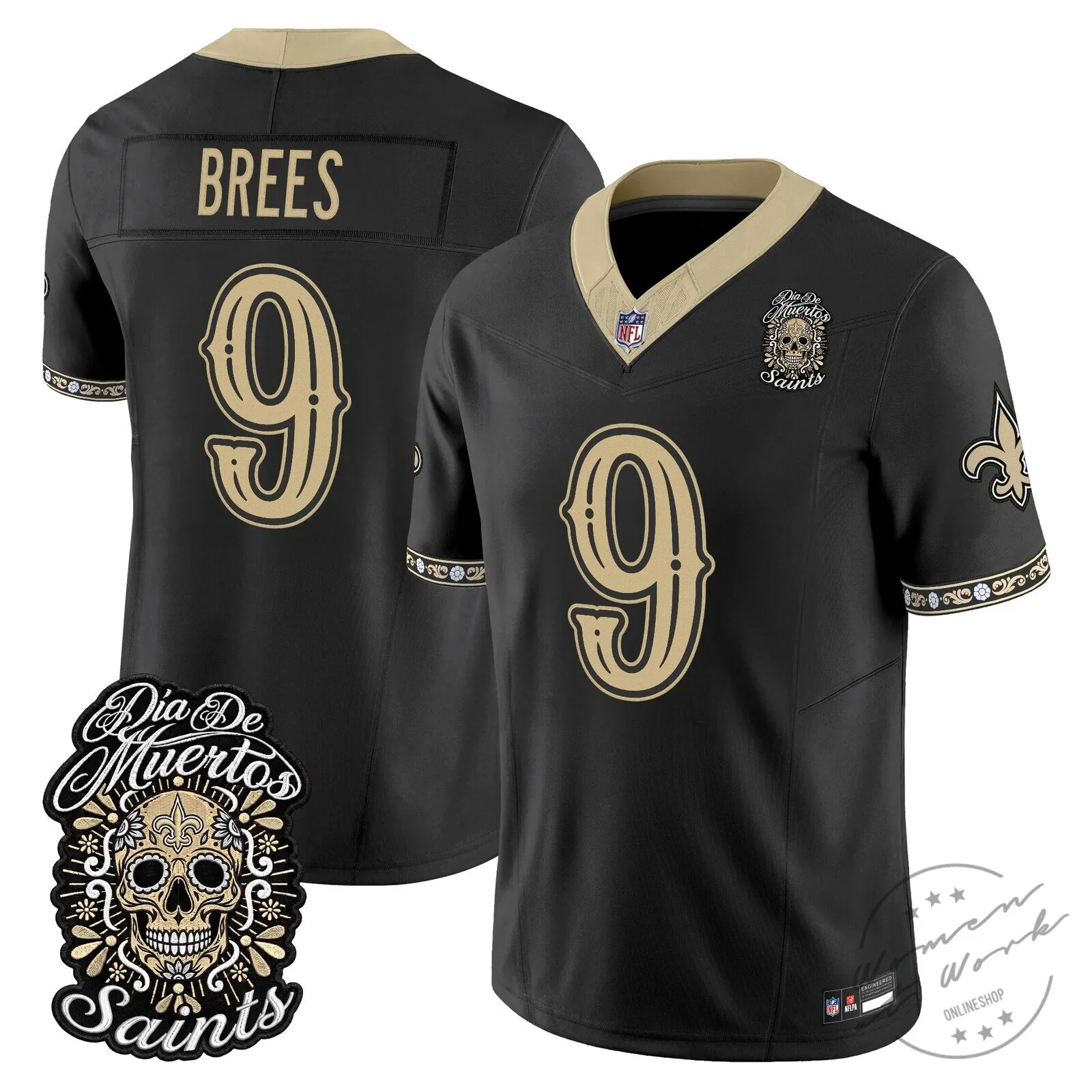 New Orleans Saints Spencer Rattler Día de los Muertos Football Jersey 59 New Orleans Saints Spencer Rattler Día de los Muertos Football Jersey