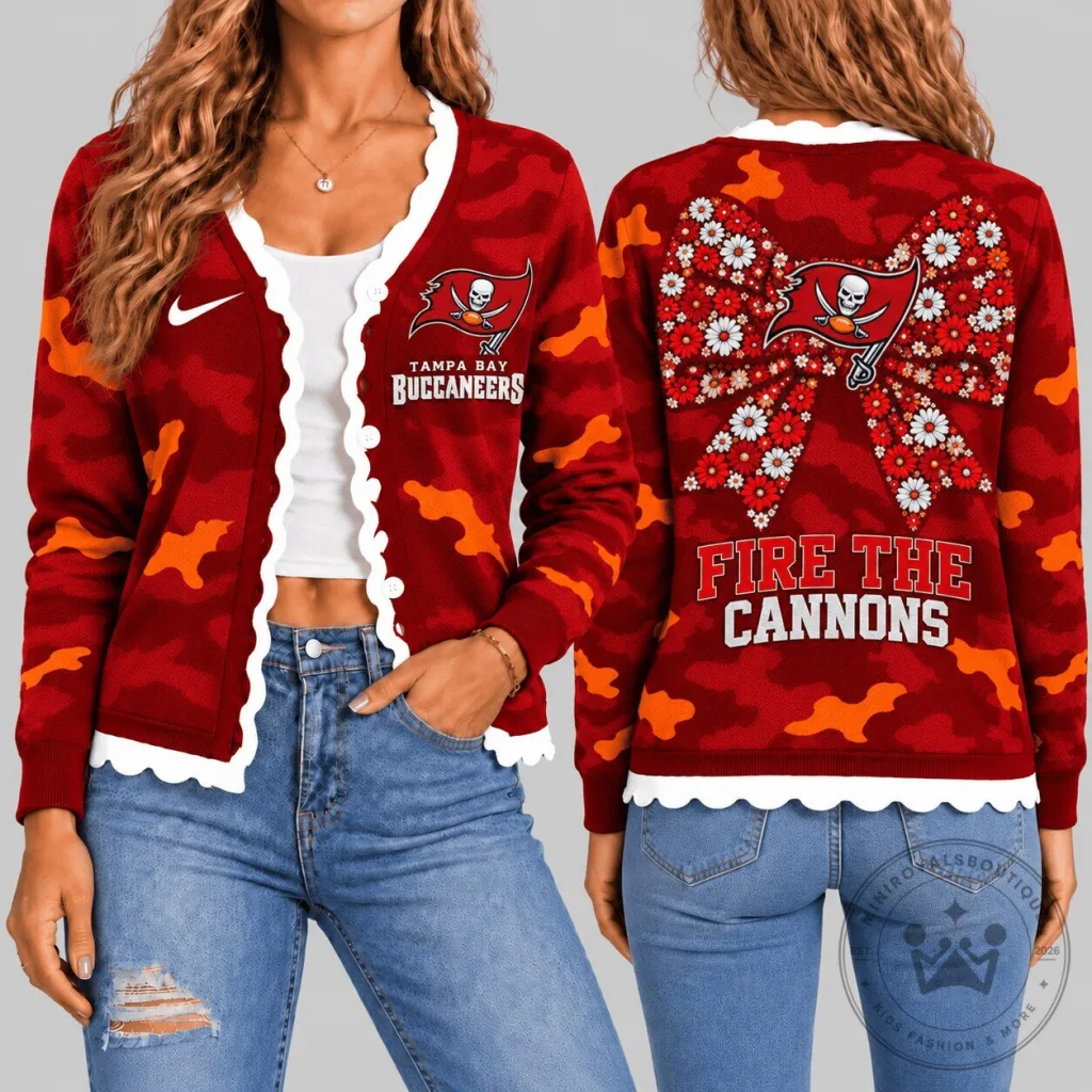 Camouflage Knit Cardigan featuring Fire The Cannons by Tampa Bay Buccaneers